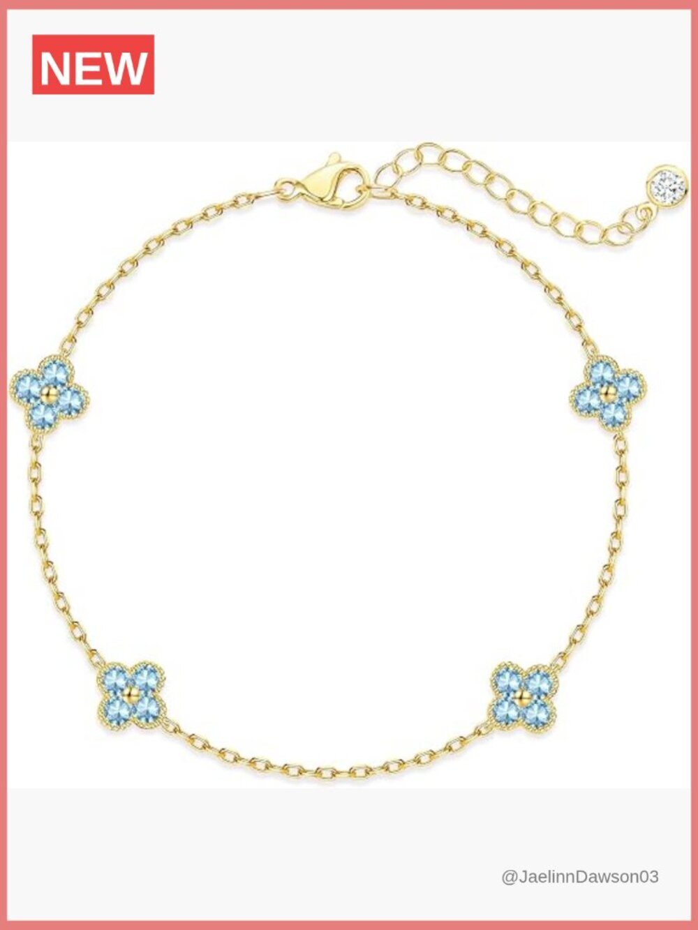 Dainty Four Leaf Clover Bracelet 14K Gold Plated Birthstone Stackable